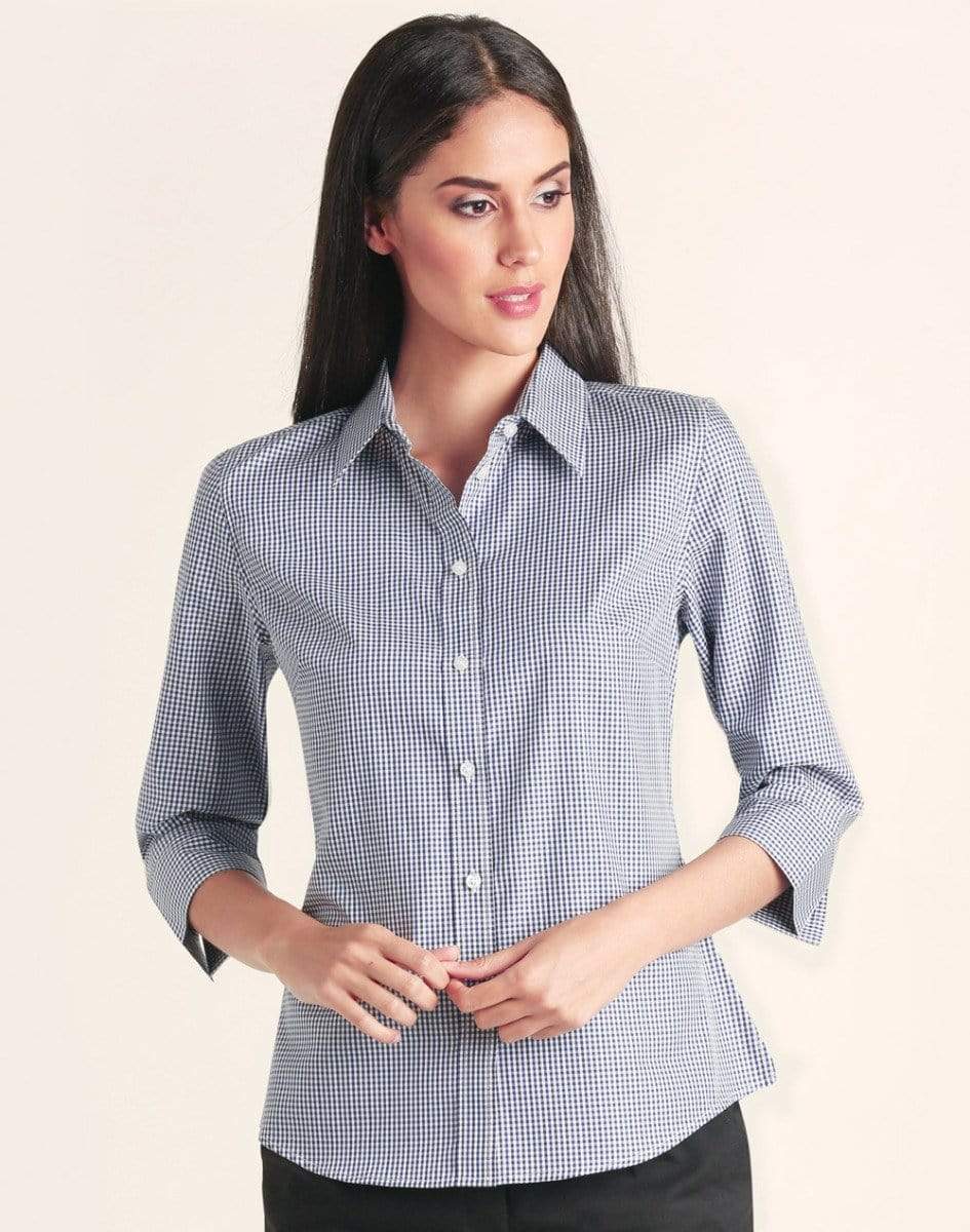 BENCHMARK Women's Two Tone Gingham 3/4 Sleeve Shirt M8320Q
